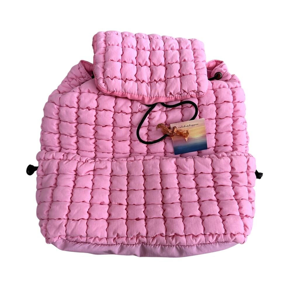 Malibu Hippie Puffer Quilted Backpack in Pink